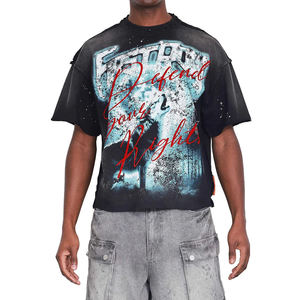 T-shirt noir surdimensionné pour homme avec imprimé loup, logo Defend Your Rights au dos, style streetwear, manches courtes, col rond, jersey de coton - Product Image 1