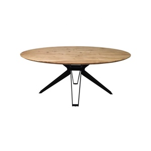 Ensemble de table à manger de style farmhouse moderne, en bois massif et métal, avec pieds robustes, pour la maison, l'hôtel, la villa, l'entrée, l'extérieur - Product Image 1