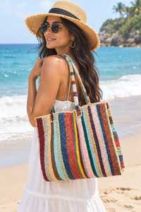 Colorful Raffia Tote <b>Bag</b> with <b>Crochet</b> Stripes Handmade Natural Straw <b>Bag</b> for Beach Market Casual Use Striped Straw Shoulder <b>Bag</b> - Product Image 5