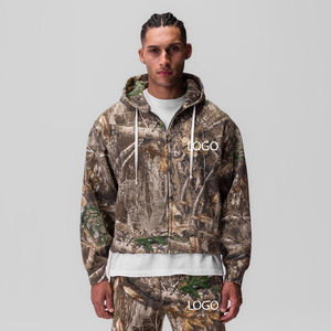 Ensemble survêtement en coton respirant avec logo personnalisé OEM, imprimé camouflage Real Tree par sublimation, sweat à capuche zippé et pantalon de survêtement surdimensionné pour l'hiver - Product Image 1