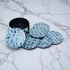 Juego de Posavasos Cuadrados de Nácar Ecológicos de Lujo con Soporte, Diseño Mediterráneo Hecho a Mano - Product Image 4