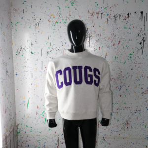 Sudadera COUGS ASH GREY con cuello alto, 100% bordado con apliques morados, cuello ancho, CLUSH INDUSTRIES - Product Image 3