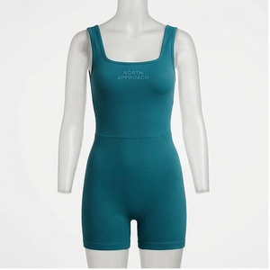 Combinaison de yoga sans manches à col carré côtelé North Approach, short taille haute, couleur unie, vêtements de sport sans couture - Product Image 1