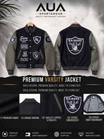 Veste de sport pour homme Raiders, noir et vert olive, boutonnée, logo brodé, style preppy, vêtement d'automne