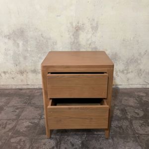 Cómoda Mini de Teca Escandinava con Dos Cajones, Patas Cónicas, Mueble Compacto para Dormitorio de Resort, Villa u Hotel, Suministro por Contrato - Product Image 1