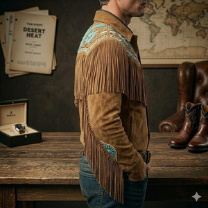 Handmade <b>Men</b>’s Western Leather <b>Suede</b> Fringe <b>Jacket</b> Cowboy Style Turn down Collar Autumn Wear Bulk Supplier - Product Image 5