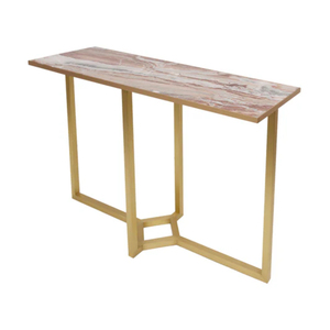 Table console moderne en acier inoxydable doré avec plateau en marbre blanc, table rectangulaire élégante pour entrée, couloir, maison et hôtel. - Product Image 5