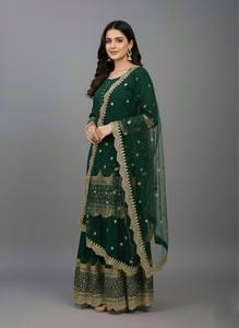 Conjunto Sharara de Georgette Sintético de Lujo para Mujer con Bordado de Lentejuelas de 5mm y Botones Potli - Product Image 2