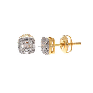 0.24 Ct Natural Round & Baguette Cut Diamond Square Shaped Stud <b>Earrings</b> 10k Yellow Gold Luxury <b>Fine</b> Jewelry for Women - Product Image 2
