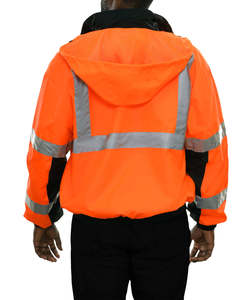 Chaqueta de Seguridad Acolchada Impermeable para Invierno, Parka Térmica Reflectante de Alta Visibilidad con Capucha Desmontable para Clima Frío al Aire Libre - Product Image 5