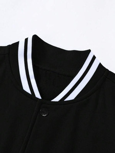 เสื้อแจ็คเก็ตเบสบอลแบบมีแขนเสื้อตัดกัน ทรงคอลเลจ ยูนิเซ็กส์ ผ้าคอตตอนหนา 100% ทรงแอธเลติก แบบวาร์ซิตี้ ตัดเย็บแบบควิลท์ เสื้อคลุมกันหนาว สตรีทแวร์ ด้านหน้า - Product Image 3