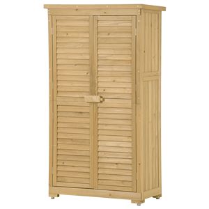 Casetta da Giardino a 3 Livelli in Legno con Design a Persiana in Abete, Armadio Contenitore da Esterno per Patio, Organizer con Serratura - Product Image 5