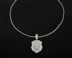 Pendentif Tête de Lion en Moissanite, Argent 925, Chaîne Cubaine, Micro-Incrustation, Coupe Ronde Brillante, Unisexe, Style Hip-Hop, pour Bijoux de Fête Certifiés - Product Image 1