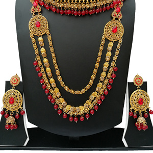 Parure de bijoux indienne tendance classique : collier ras-du-cou, boucles d'oreilles en fausses perles vertes – Idéal pour fiançailles, anniversaire, mariage, fête - Product Image 4