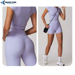 Custom Logo Women Solid Yoga Set Seamless Elastic Waist Sportswear Gym Fitness Wear 2 Piece Activewear Front/Waist Design - Product Image 4