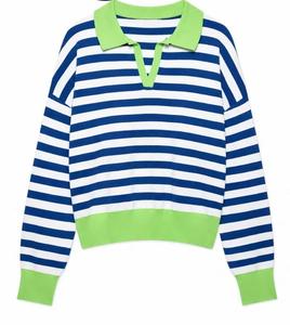 Camiseta de Golf de Manga Corta para Hombre, Tejida con Puntos Azules y Blancos, Estilo Casual con Bloques de Color y Ribete Verde, 100% Algodón Transpirable - Product Image 1
