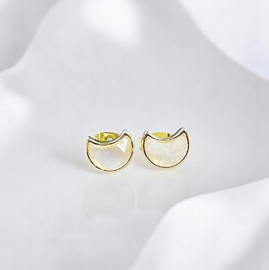 Pendientes de Plata de Ley 925 con Incrustaciones de Piedra Lunar Arcoíris Natural en Forma de Luna Creciente de 6x8 mm, Pendientes de Moda para Mujer - Product Image 5