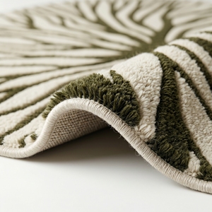 Alfombra Moderna Hecha a Mano con Mechones de Lana/Algodón |   Patrón Abstracto de Hoja de Palma |   Alfombra de Lujo para Interiores y Exteriores con Respaldo de Látex Antideslizante - Product Image 2