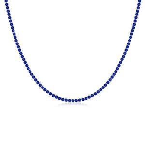 Collier chaîne tennis en or pur 14k 18k fait main de luxe avec saphir bleu naturel de 3 mm et 18,6 carats, taille ronde, pierre précieuse - Product Image 1