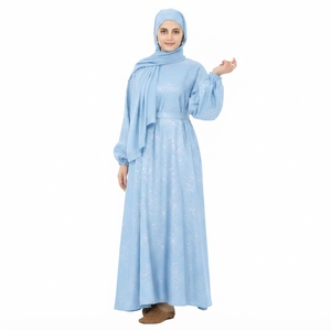 Comfortable Casual Anti-Wrinkle Muslim Modest <b>Maxi</b> Dress with Long Sleeves Satin Fabric Matching Hijab for Daily Use All Seasons - Product Image 1