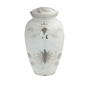 Dark Blue Metal Cremation Urn Matte Finish Flying Birds Design Sympathy <b>Memorial</b> Container Round Shape Modern Style - Product Image 3