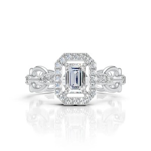Diamond <b>Statement</b> <b>Ring</b> in 14K White Gold Bold Men's Fine Jewelry Piece Featuring Central Emerald-Cut Diamond Solitaire - Product Image 1