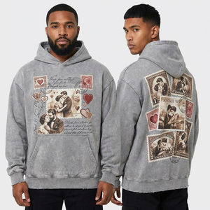 Sudadera con capucha para hombre con estampado de corazón flameante tie-dye, estilo vintage, streetwear, con bordes desgastados, de forro polar grueso - Product Image 5