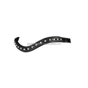 Productos al por mayor Banda de cejas de caballo de cuero negro curtido vegetal de alto acabado en forma de onda con cristales negros y transparentes personalizados - Product Image 6
