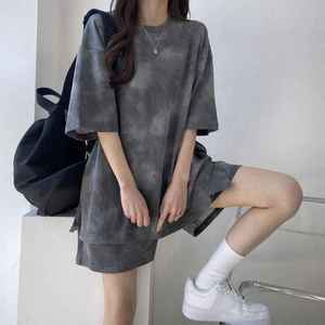 Tie Dyed Print Women <b>Short</b> Sleeve O neck T shirt Elastic Waist Pockets <b>Shorts</b> <b>Lady</b> Summer Loose Women T Shirt - Product Image 5