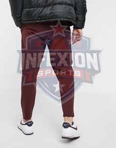 Pantalon de survêtement bordeaux pour homme, taille élastique, poches latérales, décontracté, respirant, en polyester et coton tricoté, pour l'automne - Product Image 3