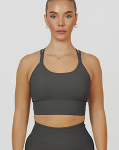 High Support Seamless Women's Cotton Spandex U-Neck Yoga <b>Bra</b> Breathable Quick Dry Solid Color 160g Crisscross <b>Straps</b> Front Logo - Product Image 1