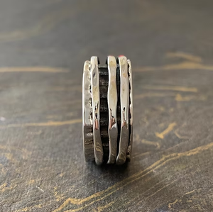 <b>Silver</b> <b>Spinner</b> <b>Ring</b> Multi Band Black Inlay Trendy fashionable Customized for Unisex Wear Minimalist Jewelry - Product Image 3