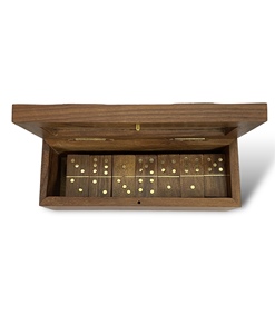 Ensemble de dominos de luxe en bois de 6 pouces avec détails en laiton et verre, style naturel, collection de jeux de table pour divertissement intérieur - Product Image 2