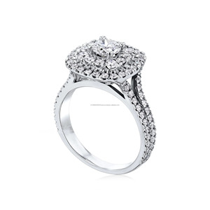 Anillo de Compromiso y Matrimonio Minimalista con Doble Halo, Engaste Pavé en Plata de Ley 925 con Moissanita para Regalos de Aniversario - Product Image 3
