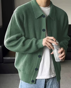 Men's Green Knitted Turtleneck Pullover Sweater Long Sleeve Solid Color Winter Wear Polyester/Cotton Zipper Closure - Product Image 2
