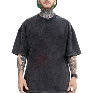 T-shirt Homme Premium 220g en Jersey Polyester/Coton, Logo Avant, Vintage, Délavé à la Pierre, Coupe Boxy, Uni, Streetwear, Effet Acide, Modèle Vierge - Product Image 1