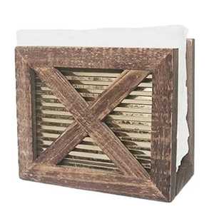 Porta Servilletas Rústico de Madera con Panel de Metal Corrugado, Listones de Madera en Forma de X, Estilo Vintage para Cocina, Organizador de Mesa - Product Image 1