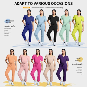 <b>Doctor</b> Nurse Medical Scrub Uniform <b>Set</b> with V Neck Top and Elastic Waist Pants Comfortable Hospital Nursing Scrubs Wholesale - Product Image 2