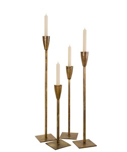 Wholesale Elegant Antique <b>Brass</b> Finish Metal Candle <b>Holders</b> Set Of 4 <b>Candlesticks</b> With Square Base For Home And Wedding Decor - Product Image 1