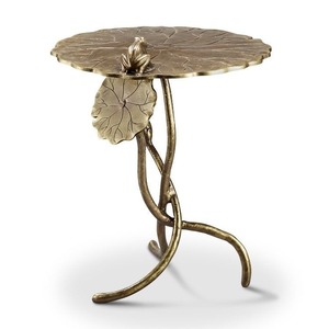 Table console en laiton en forme de feuille de lotus, faite à la main, style asiatique, base trépied, meubles de salon - Product Image 1