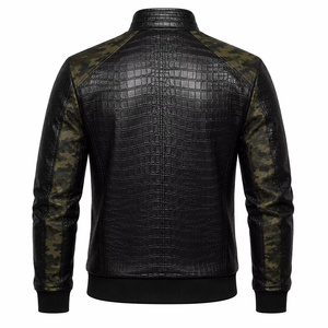 Veste en cuir gaufré croco de haute qualité, veste de motard en cuir véritable, vêtements d'extérieur de luxe pour hommes, sur mesure, vente en gros - Product Image 5