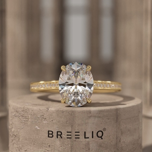 Elegant oval cut diamond engagement ring with pave band in yellow gold classic solitaire <b>bridal</b> ring luxury fine jewelry - Product Image 1