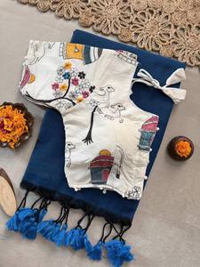 Ropa Étnica de Diseño: Sari de Algodón Khadi con Bordado Estilo Boutique y Blusa Acolchada - Product Image 4