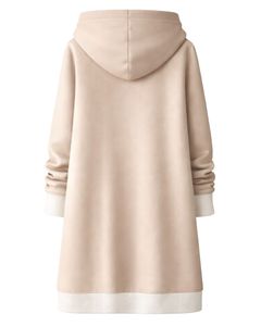 Sudadera con capucha larga personalizada con cremallera, color beige, abrigo de invierno de forro polar para mujer, sudadera informal extragrande con bolsillos, OEM personalizado - Product Image 2