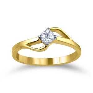Anillo de Compromiso Solitario de Lujo con Circonita Cúbica de Corte Princesa y Acabado en Oro Amarillo con Banda Moderna en Espiral - Product Image 1
