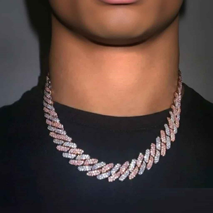 Luxury Pink White <b>Iced</b> Cuban Link Hip Hop <b>Chain</b> for Men Lab Grown Diamond Fashion Statement Jewelry Export Quality - Product Image 4