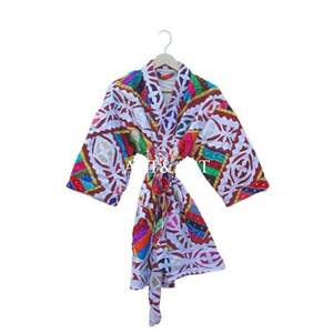 Chaqueta Kimono Vintage de Algodón con Bordado Kantha, Hecha a Mano con Estampado de Bloques, Transpirable, Ecológica, de Manga Larga para Verano, Otoño/Invierno - Product Image 1