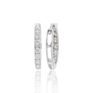 0.15Ct Natural Round Diamond <b>Huggie</b> Hoop Earrings 18K <b>Solid</b> White <b>Gold</b> Women Fine Jewelry Gift - Product Image 2