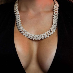 Luxury Cubanas Custom 12mm-20mm Gold Plated Brass Prong AAAAA CZ Diamond <b>Iced</b> Out Cuban Link <b>Chain</b> Hip Hop Necklace for Men - Product Image 2
