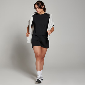Shorts de sport décontractés taille haute pour femmes, confort premium, 100 % coton, respirants, en molleton, avec logo personnalisé, pour la détente et le fitness - Product Image 3